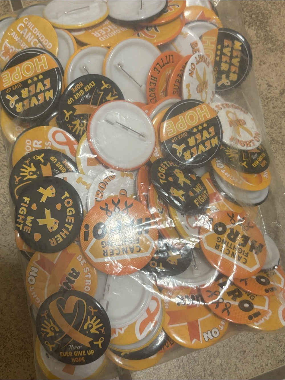 Orange Ribbon Button Oins - Picture 2 of 3